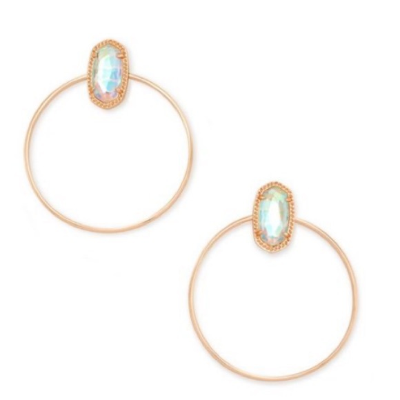 Orecchini A Cerchio Kendra Scott Mayra In Metallo Dorato Con Inserti In Abalone E Madreperla, Nuovi